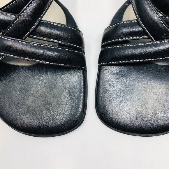 Talbots Sandal Womens 6B Black Leather Strappy Mid Kitten Heel Open Toe Slip On - Picture 11 of 12